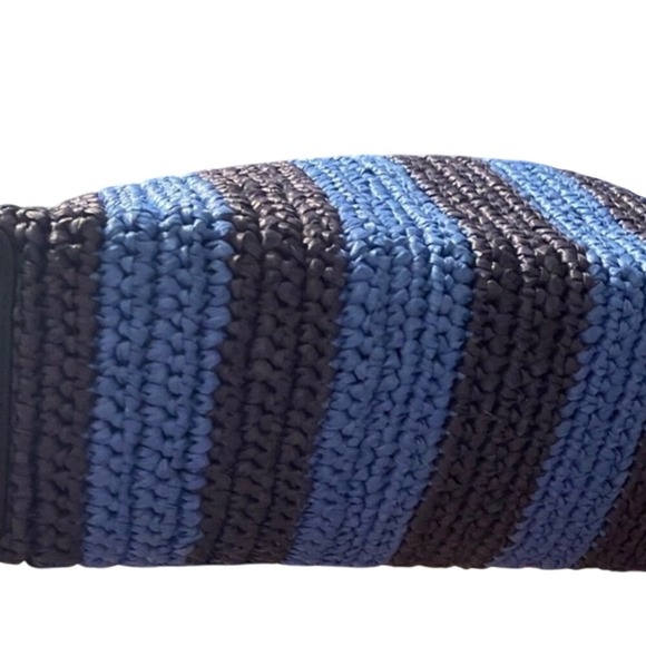 Kate‎ Spade New York Woven Straw Tote Bag Blue Stripe Fringe Beach Summer - Picture 3 of 5